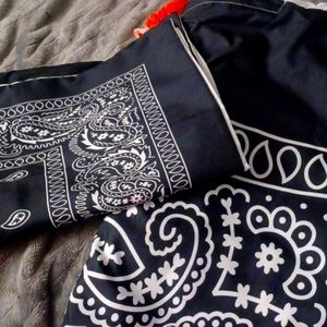 2 black bandana printed pillow cases and 1 Full size Black matching blanket